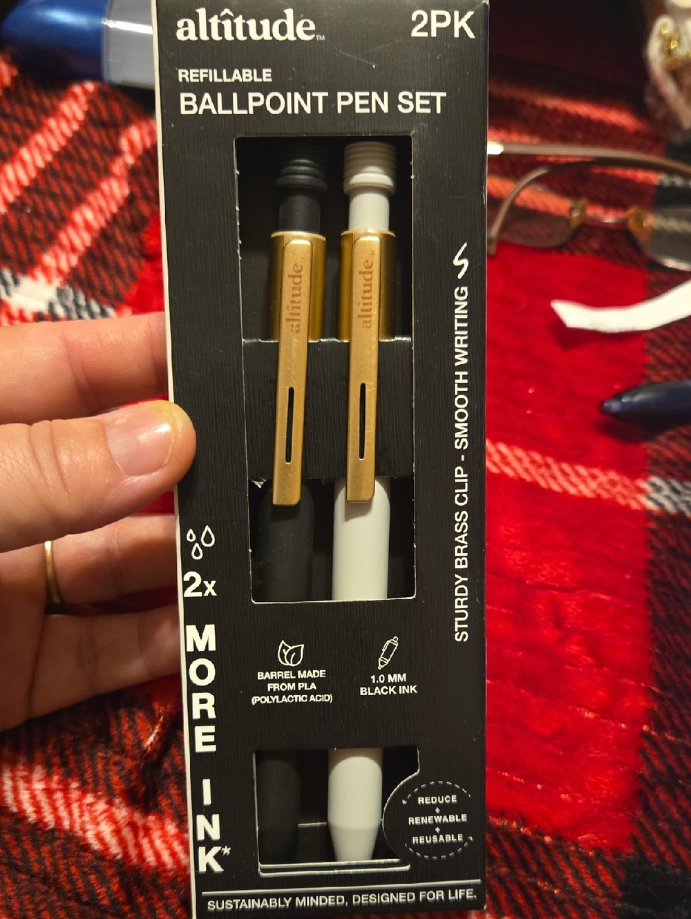 Refillable Ballpoint Pen Set — Black & White with Brass Clips